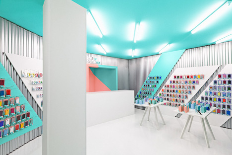 Doctor Manzana colourful gadget shop interior by Masquespacio_dezeen_6