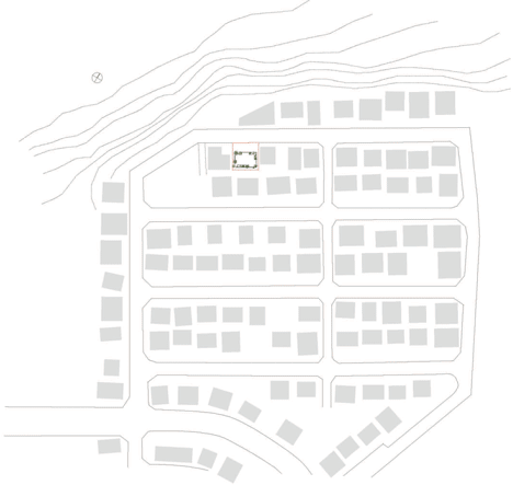 Site plan of Green Edge House by mA-style Architects encases a perimeter garden behind its walls 