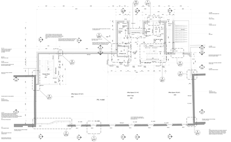 Second floor plan of The Workshop offices with a slide through the centre by Guy Holloway