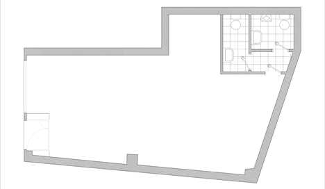 Floor plan before renovation of Architecture studio with a bulging wall by domohomo architects