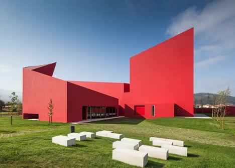 Casa das Artes bright red cultural centre by Future Architecture Thinking
