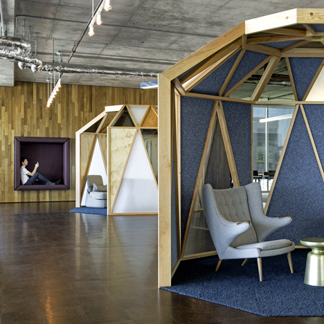 Cisco offices by Studio O+A feature wooden meeting pavilions