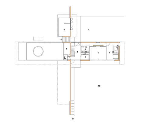 Lower floor plan of Coastal concrete house on a red sandstone base by ShedKM