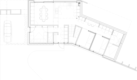 Ground floor plan of Double-gabled house overlooking a Norwegian fjord by Schjelderup Trondahl Architects
