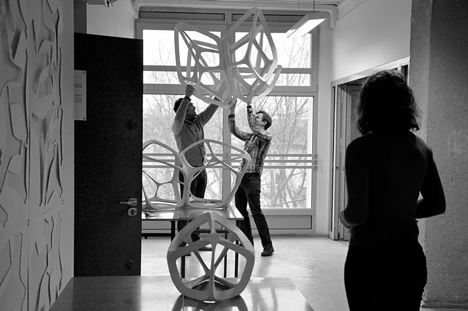 Fragile Beasts sculpture made from paper by Lodz University of Technology students