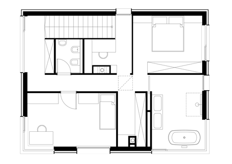 First floor plan of House in the woods in Hungary built in two days by T2.a Architects