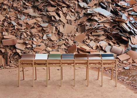 Furniture made from waste tiles by Tsuyoshi Hayashi