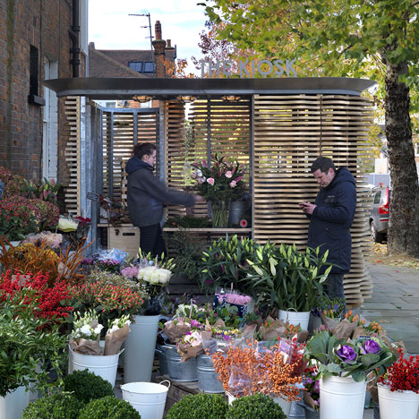 London flower kiosk with a wavy timber exterior by Buchanan Partnership