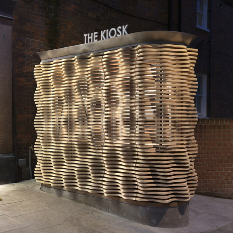 Undulating timber slats surround this London flower kiosk by Archio