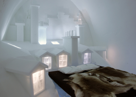 Parisian city skyline carved into an Icehotel room by Les ateliers de Germaine