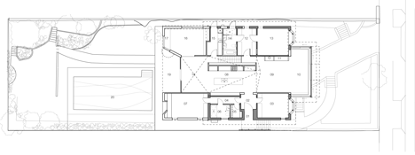 Floor plan of Renovated single-storey house with distorted ceiling voids by Tribe Studio