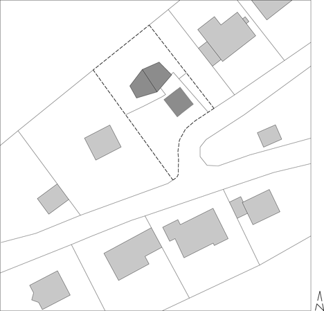 Site plan of s_DenK house by SoHo Architektur has a kinked facade