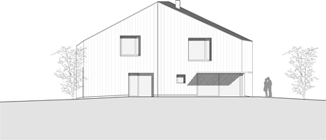 North elevation of s_DenK house by SoHo Architektur has a kinked facade