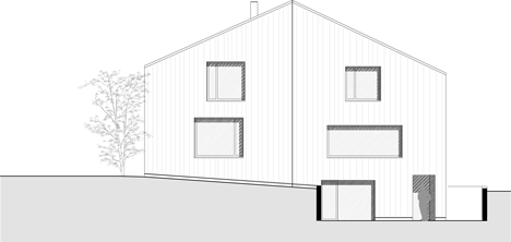 South elevation of s_DenK house by SoHo Architektur has a kinked facade