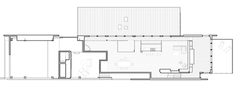 First floor plan of Angular metal roof wraps around a hilltop house by deMx architecture