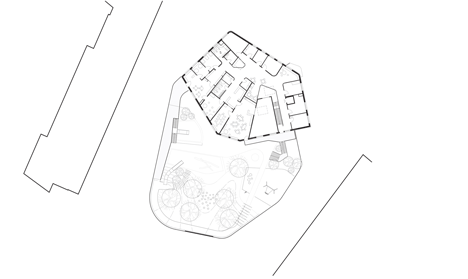 First floor plan of Behnisch Architektens kindergarten nestles in new Heidelberg plaza