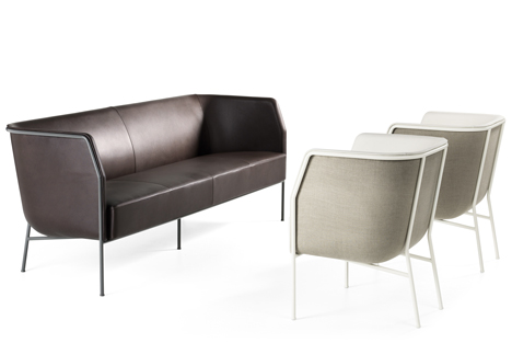 Cajal sofas and armchair by Gunilla Allard balance the seat on a thin metal frame