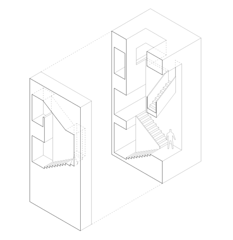 Exploded axonometric diagram of the apartment of Casa da Maternidade by Pablo Pita Architects is a renovated Porto townhouse