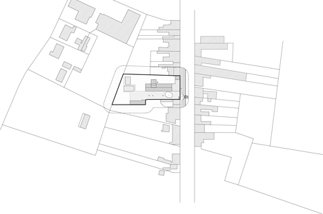 Site plan of Community Centre Woesten by Atelier Tom Vanhee has a contrasting gabled extension