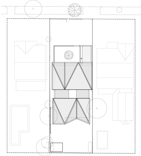 Site plan of Melbourne house by MRTN Architects features courtyard with window-like apertures