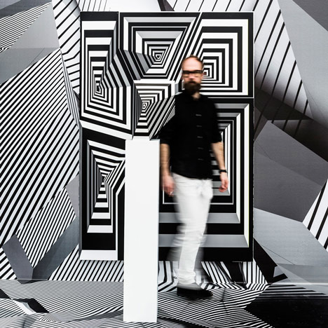 Monochrome graphics create optical illusions at Tobias Rehberger's solo exhibition