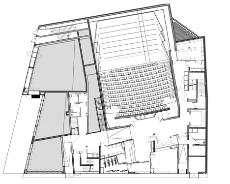 Basement floor plan of Music conservatory in Paris with cantilevered studios by Basalt Architecture