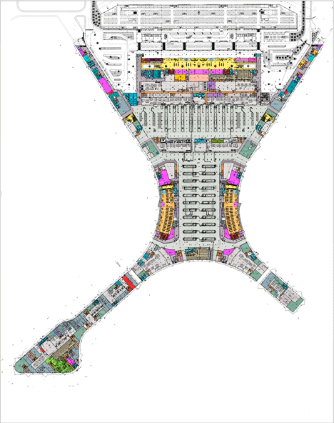 Ground floor plan of Mumbai airport terminal with coffered canopy