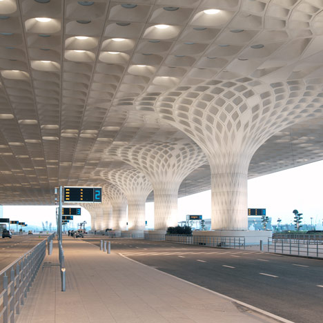 SOM completes Mumbai airport terminal with coffered concrete canopy