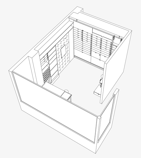 3D diagram of Space-saving modular studio for an artist by Raanan Stern