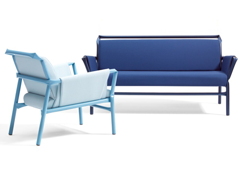 Superkink kinked tubular steel armchairs and sofas by Osko and Deichmann for Bla Station