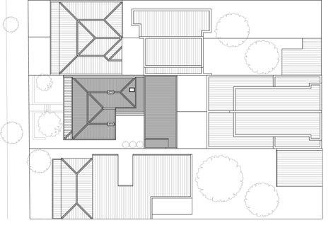 Site plan with extension of Turnaround House by Architecture Architecture opens onto a courtyard