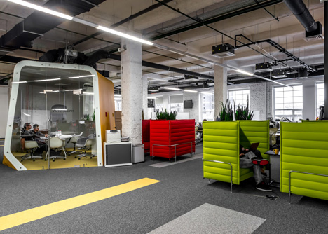 Colourful pods house meeting rooms in IT firm offices by Za Bor Architects