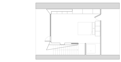 First floor plan of Zinc-clad loft extension by Konishi Gaffney creates an extra bedroom