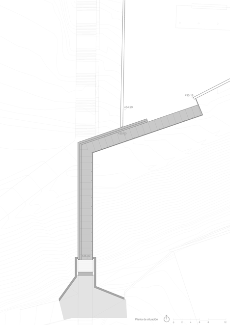 Elevator plan of steel-clad outdoor elevator connects the city and suburb in Pamplona by AH Asociados