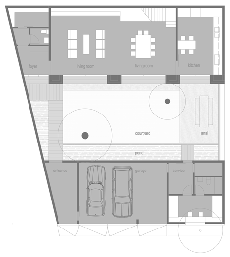 Ground floor plan of Bamboo clad house in the Philippines by Atelier Sacha Cotture