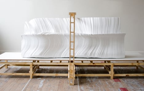 Cutting Edge sofa by Martijn Rigters cut from huge block of foam using hot wires
