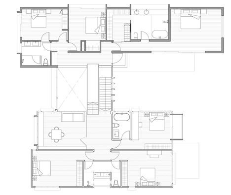First floor plan of Formwerkz Architects house extension features cantilevered concrete box