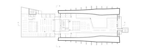 Upper floor plan of Lofty church in Quebec transformed into a library by Dan Hanganu and Cote Leahy Cardas