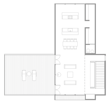 First floor plan of Maine residence by Bruce Norelius Studio reveals ageing with a fading cedar facade