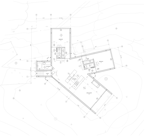 Floor plan of Moose Road house by Mork-Ulnes Architects frames the Californian landscape