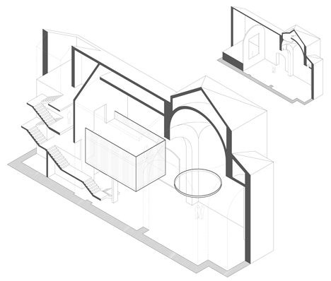 Axonometric diagram of Restoration and adaptation of a 16th century Chapel in Brihuega by Adam Bresnick