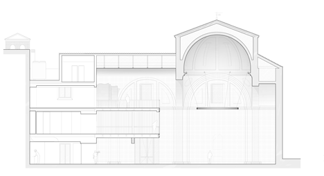 Long section of Restoration and adaptation of a 16th century Chapel in Brihuega by Adam Bresnick