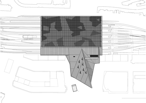 Station roof plan of Rotterdam Centraal station redevelopment by Benthem Crouwel Architects, MVSA Architects and West 8
