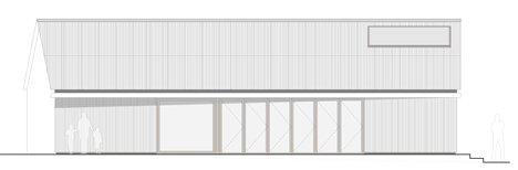Long elevation of School gatehouse built on a strict budget by Jonathan Tuckey Design