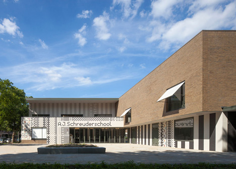 School in Rotterdam decorated with tiles based on traditional Dutch patterns