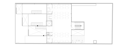 First floor plan of Shiny metal box hovers above shopping and restaurant complex by Triptyque