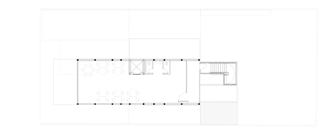Third floor plan of Shiny metal box hovers above shopping and restaurant complex by Triptyque