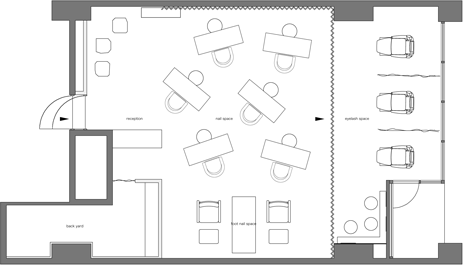 Floor plan with different furniture arrangements of The Nail Salon Kolmio+LIM by Yusuke Seki