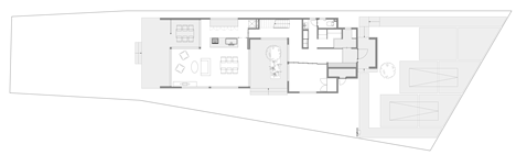 Ground floor plan of Three white walls front Ripple house by Kichi Architectural Design