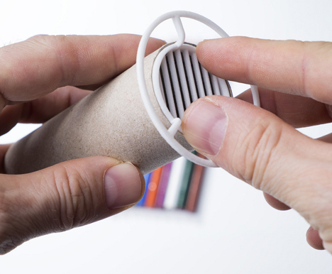 Toilet paper tube converted into 3D-printed pen holder by Aleksandar Dimitrov